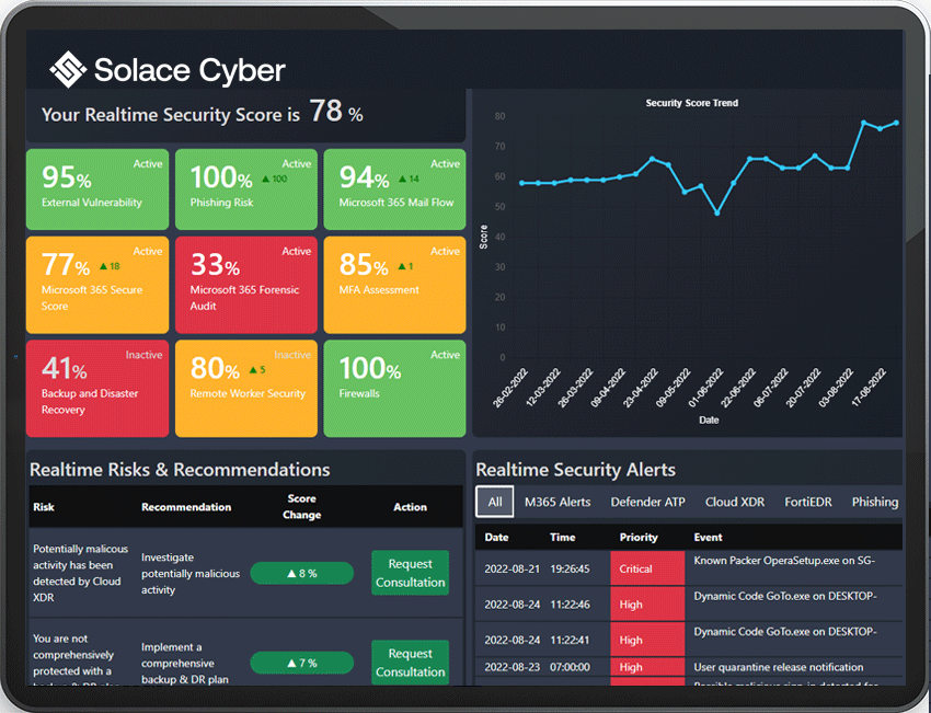 Screen showing realtime risk platform