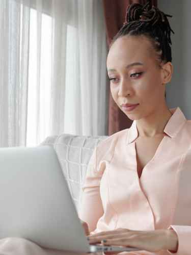 woman working from home on laptop