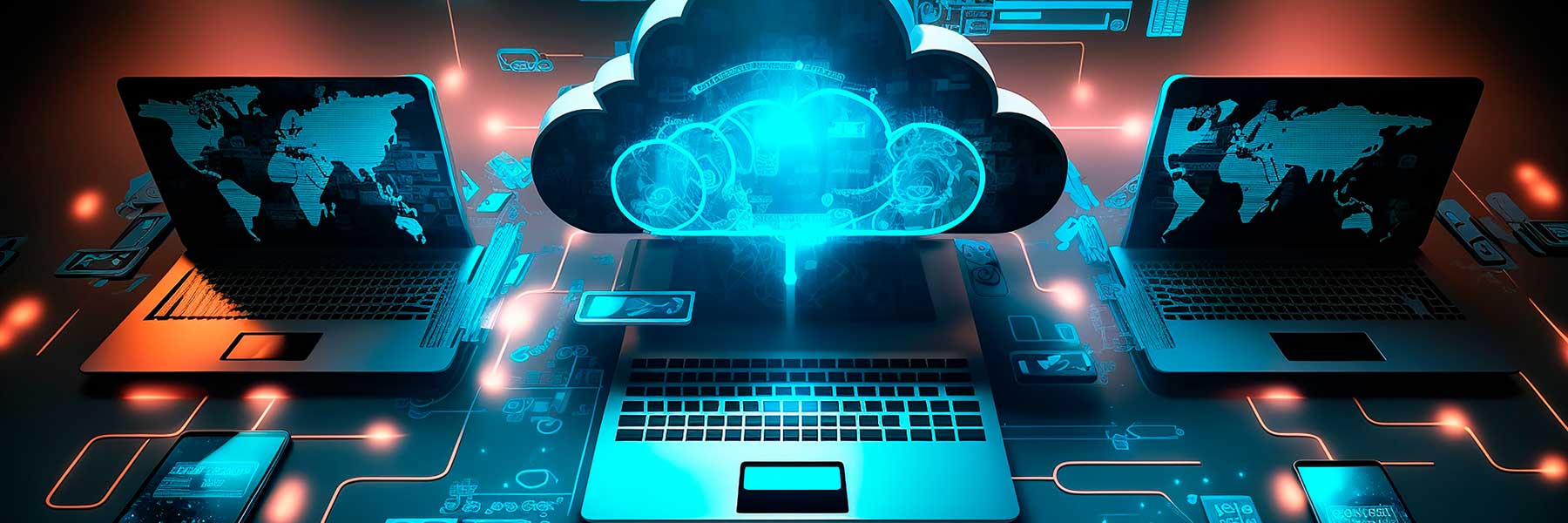 Abstract image of laptop and the cloud