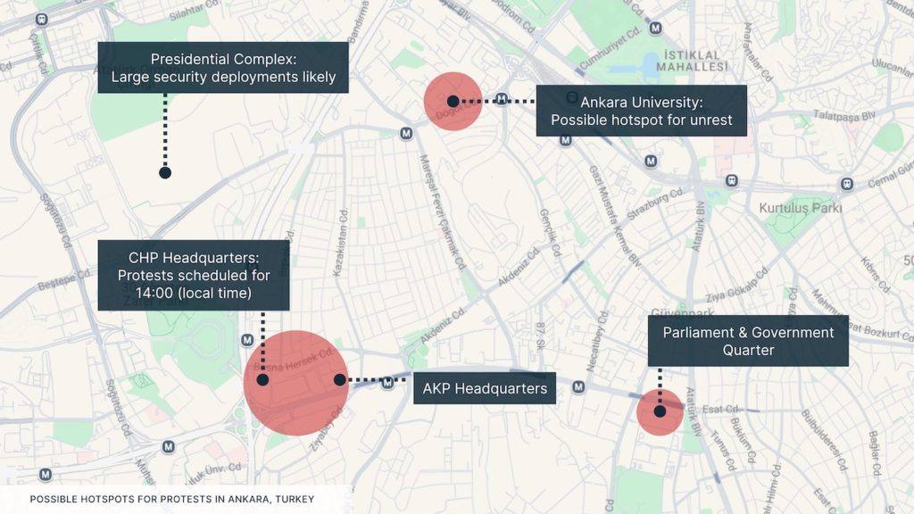 Ankara Turkey - Protests Map 2025