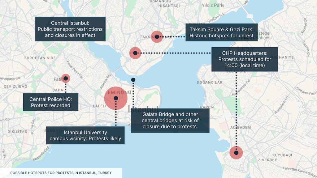 Istanbul Turkey - Protests Map 2025