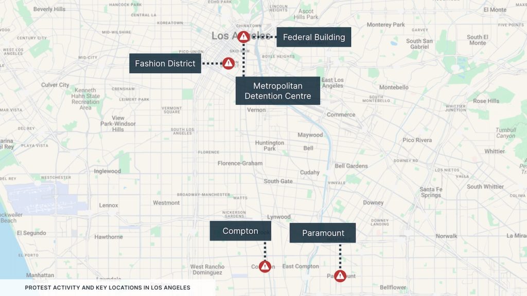 Protest Activity and Key Locations in Los Angeles, United States June 2025