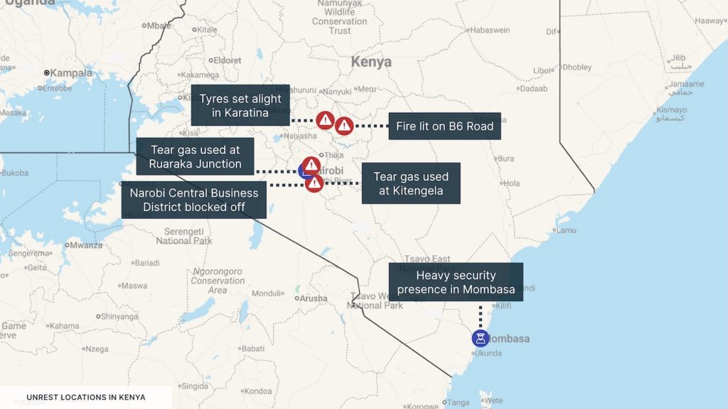 Unrest locations in Kenya Saba Saba day 2025