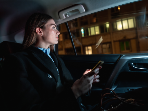 business woman travelling at night