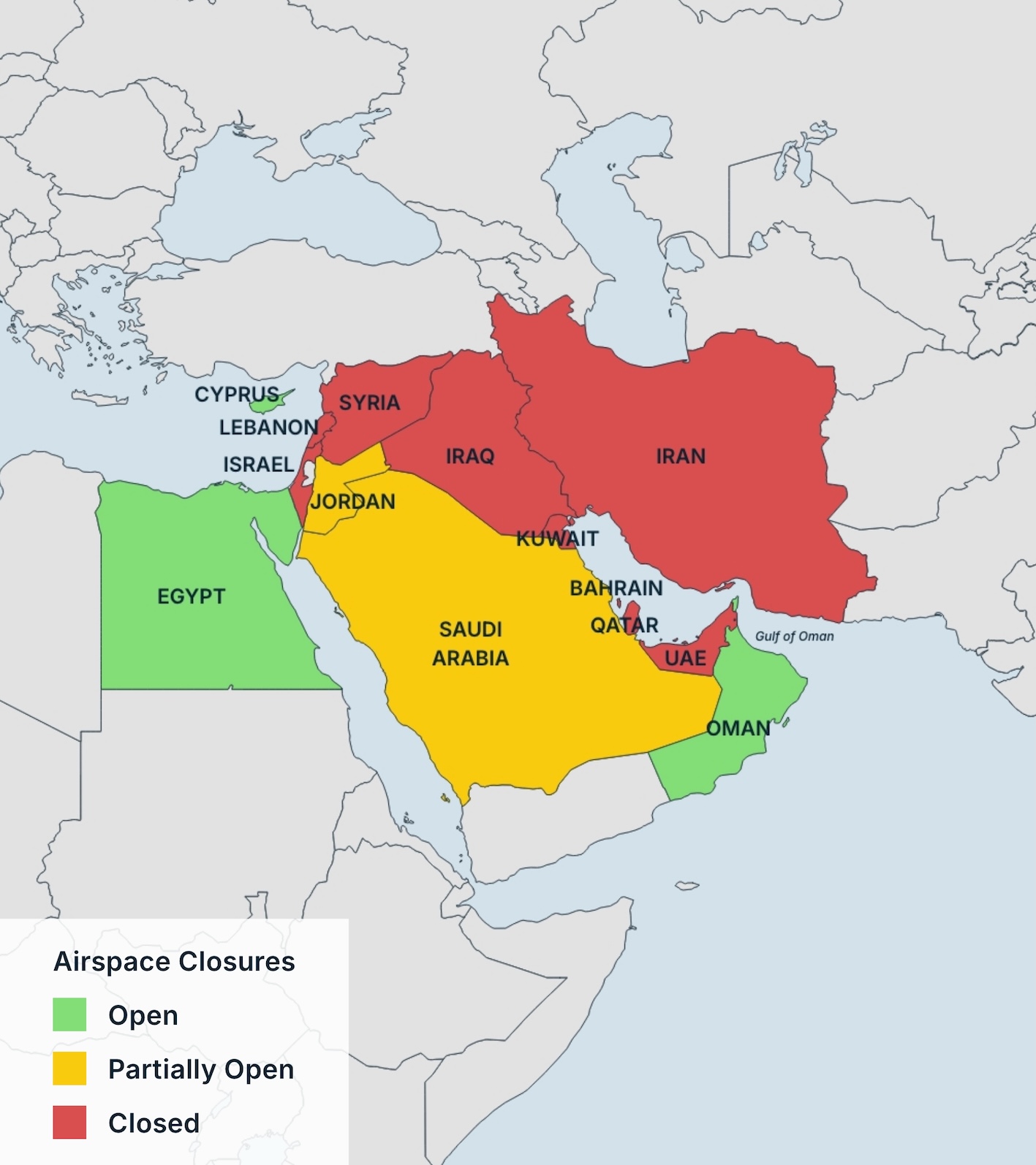 Latest Updates: Airspce Closures across the Middle East