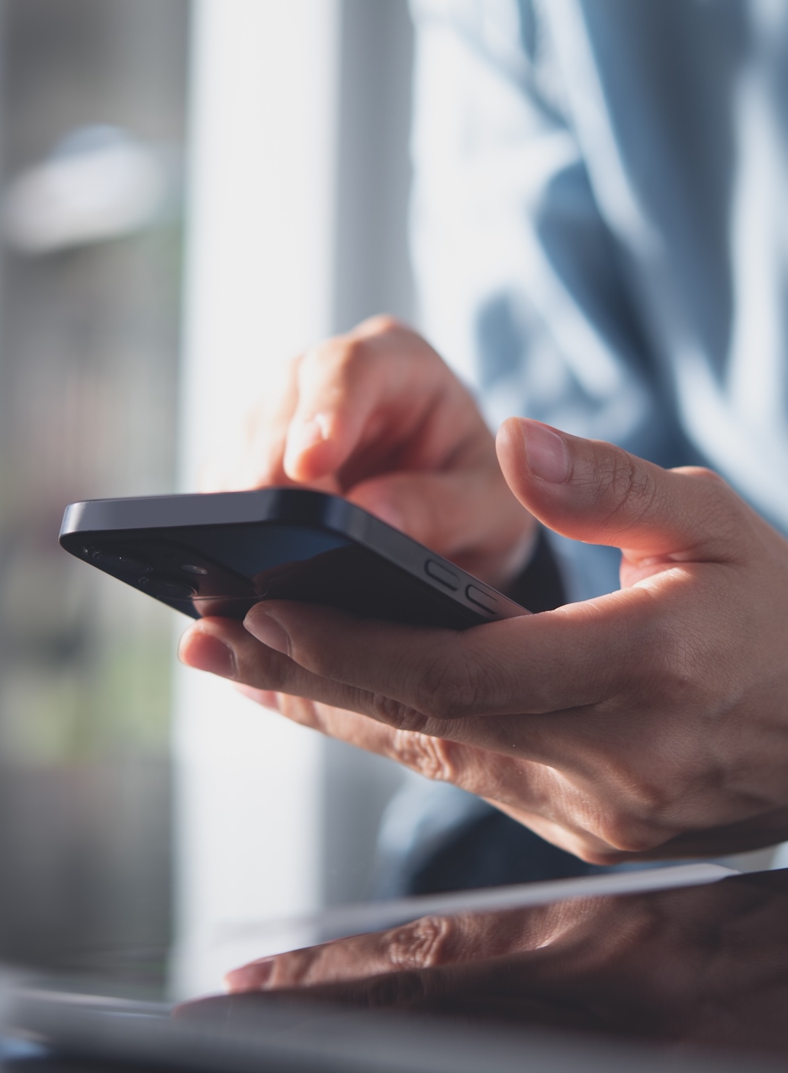A person using a dating app while travelling for business
